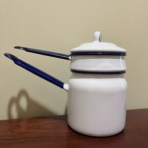 Elegant White and Blue Enamel Cookware Set